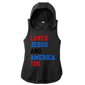 Loves Jesus And America Too 4th Of July Ladies PosiCharge Tri-Blend Wicking Draft Hoodie Tank