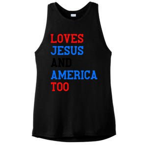 Loves Jesus And America Too 4th Of July Ladies PosiCharge Tri-Blend Wicking Tank