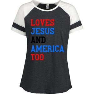 Loves Jesus And America Too 4th Of July Enza Ladies Jersey Colorblock Tee