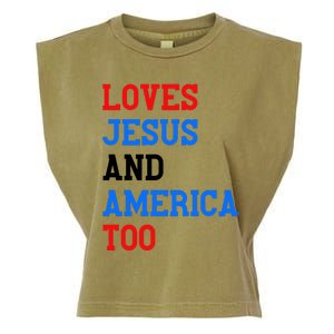 Loves Jesus And America Too 4th Of July Garment-Dyed Women's Muscle Tee