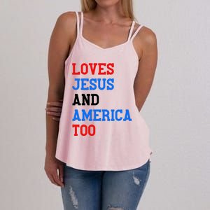 Loves Jesus And America Too 4th Of July Women's Strappy Tank