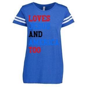 Loves Jesus And America Too 4th Of July Enza Ladies Jersey Football T-Shirt