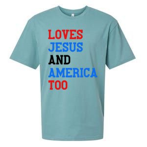 Loves Jesus And America Too 4th Of July Sueded Cloud Jersey T-Shirt