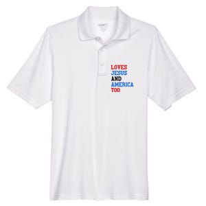 Loves Jesus And America Too 4th Of July Men's Origin Performance Pique Polo