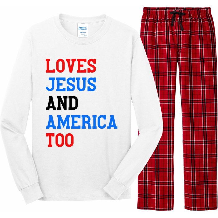 Loves Jesus And America Too 4th Of July Long Sleeve Pajama Set