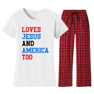 Loves Jesus And America Too 4th Of July Women's Flannel Pajama Set