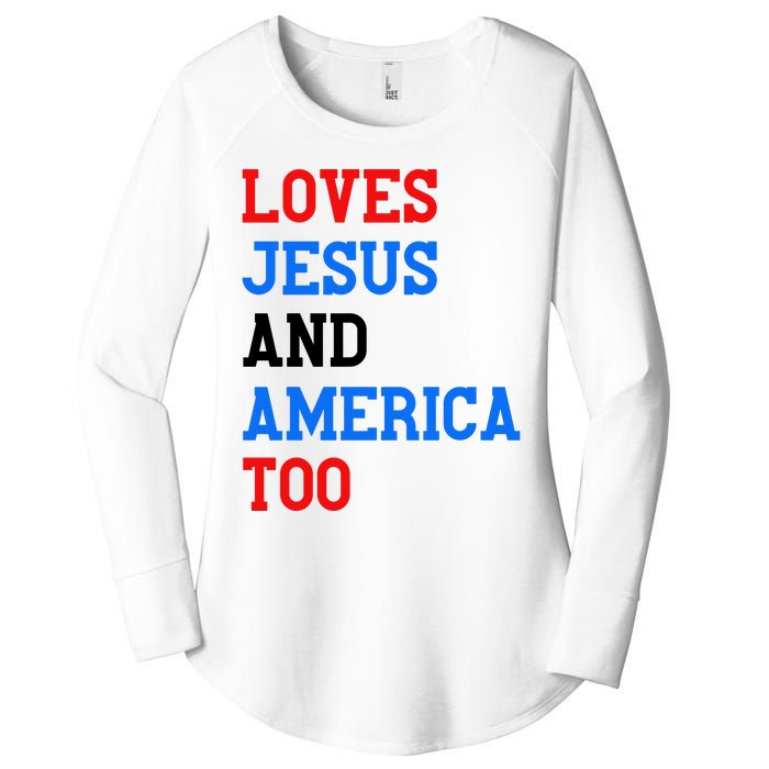 Loves Jesus And America Too 4th Of July Women's Perfect Tri Tunic Long Sleeve Shirt