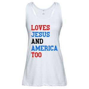 Loves Jesus And America Too 4th Of July Ladies Essential Flowy Tank