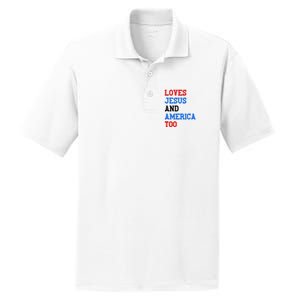 Loves Jesus And America Too 4th Of July PosiCharge RacerMesh Polo