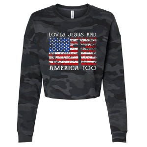 Loves Jesus And America Too Usa Patriotic Cropped Pullover Crew