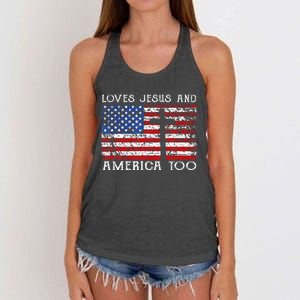 Loves Jesus And America Too Usa Patriotic Women's Knotted Racerback Tank