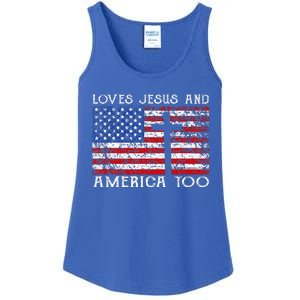 Loves Jesus And America Too Usa Patriotic Ladies Essential Tank