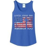 Loves Jesus And America Too Usa Patriotic Ladies Essential Tank