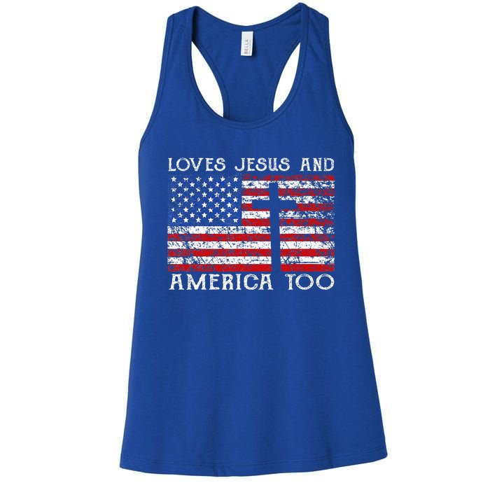 Loves Jesus And America Too Usa Patriotic Women's Racerback Tank