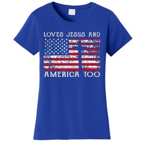 Loves Jesus And America Too Usa Patriotic Women's T-Shirt