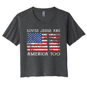 Loves Jesus And America Too Usa Patriotic Women's Crop Top Tee