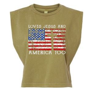 Loves Jesus And America Too Usa Patriotic Garment-Dyed Women's Muscle Tee