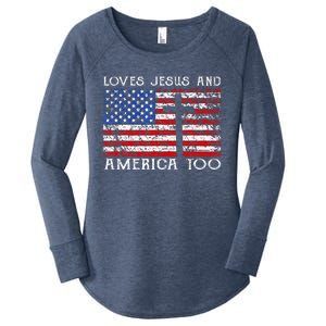 Loves Jesus And America Too Usa Patriotic Women's Perfect Tri Tunic Long Sleeve Shirt