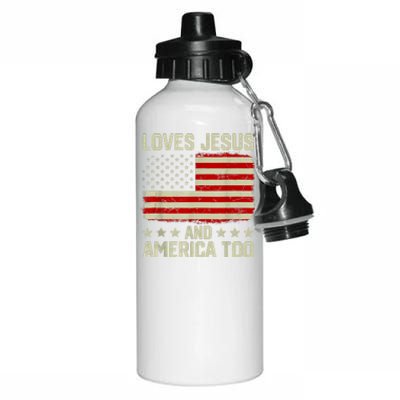 Loves Jesus And America Too 4th Of July Proud American Flag Aluminum Water Bottle 