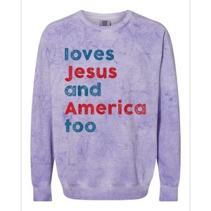 Loves Jesus And America Too Patriotic Shirt, Proud Shirt Colorblast Crewneck Sweatshirt