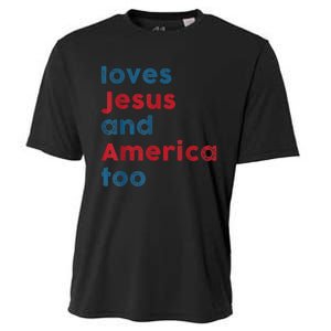 Loves Jesus And America Too Patriotic Shirt, Proud Shirt Cooling Performance Crew T-Shirt