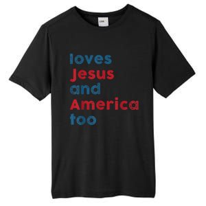 Loves Jesus And America Too Patriotic Shirt, Proud Shirt Tall Fusion ChromaSoft Performance T-Shirt