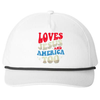 Loves Jesus and America Too God Christian 4th of July Retro Snapback Five-Panel Rope Hat