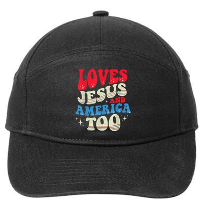 Loves Jesus and America Too God Christian 4th of July Retro 7-Panel Snapback Hat