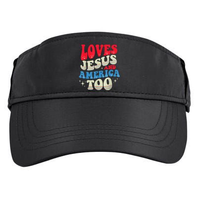 Loves Jesus and America Too God Christian 4th of July Retro Adult Drive Performance Visor