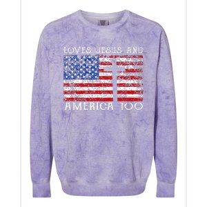 Loves Jesus And America Too Usa Patriotic Colorblast Crewneck Sweatshirt