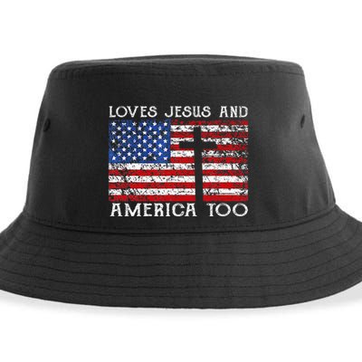 Loves Jesus And America Too Usa Patriotic Sustainable Bucket Hat