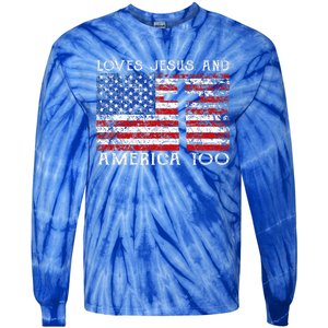 Loves Jesus And America Too Usa Patriotic Tie-Dye Long Sleeve Shirt