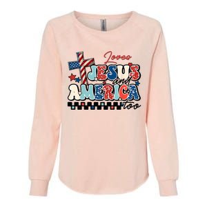 Loves Jesus And America Too God Christian Groovy 4th Of July Womens California Wash Sweatshirt