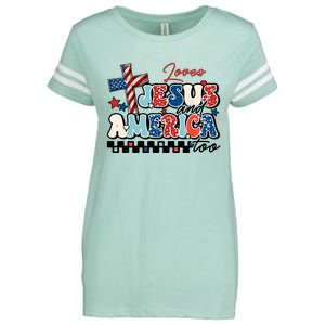 Loves Jesus And America Too God Christian Groovy 4th Of July Enza Ladies Jersey Football T-Shirt