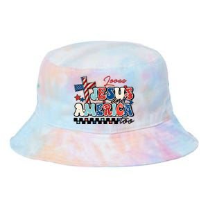 Loves Jesus And America Too God Christian Groovy 4th Of July Tie Dye Newport Bucket Hat