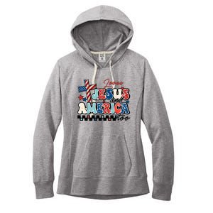 Loves Jesus And America Too God Christian Groovy 4th Of July Women's Fleece Hoodie