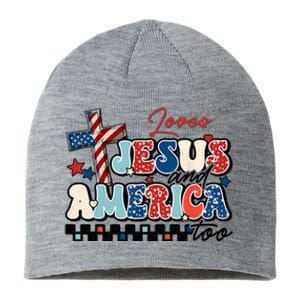 Loves Jesus And America Too God Christian Groovy 4th Of July Sustainable Beanie