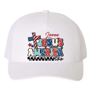 Loves Jesus And America Too God Christian Groovy 4th Of July Yupoong Adult 5-Panel Trucker Hat