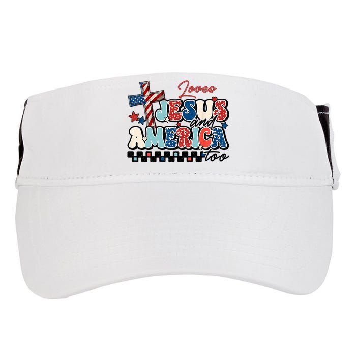 Loves Jesus And America Too God Christian Groovy 4th Of July Adult Drive Performance Visor