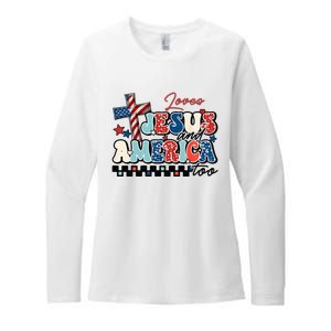 Loves Jesus And America Too God Christian Groovy 4th Of July Womens CVC Long Sleeve Shirt