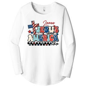 Loves Jesus And America Too God Christian Groovy 4th Of July Women's Perfect Tri Tunic Long Sleeve Shirt