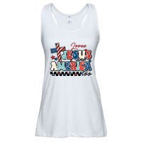 Loves Jesus And America Too God Christian Groovy 4th Of July Ladies Essential Flowy Tank