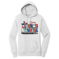 Loves Jesus And America Too God Christian Groovy 4th Of July Women's Pullover Hoodie