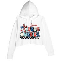 Loves Jesus And America Too God Christian Groovy 4th Of July Crop Fleece Hoodie