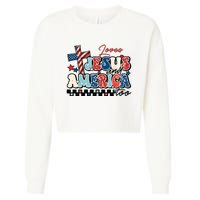 Loves Jesus And America Too God Christian Groovy 4th Of July Cropped Pullover Crew