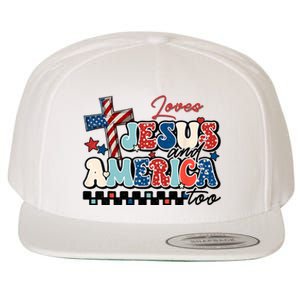 Loves Jesus And America Too God Christian Groovy 4th Of July Wool Snapback Cap