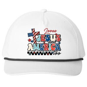 Loves Jesus And America Too God Christian Groovy 4th Of July Snapback Five-Panel Rope Hat