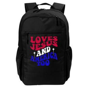 Loves Jesus And America Too Funny 4th Of July Groovy & Wavy Daily Commute Backpack