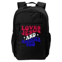 Loves Jesus And America Too Funny 4th Of July Groovy & Wavy Daily Commute Backpack