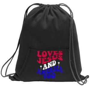 Loves Jesus And America Too Funny 4th Of July Groovy & Wavy Sweatshirt Cinch Pack Bag